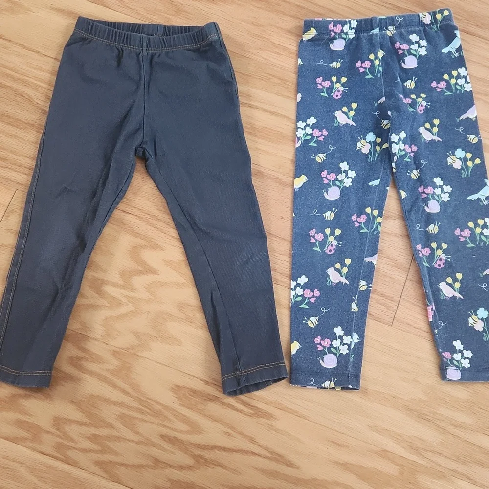 The Children's Place Leggings Faux Denim And Floral Print Set Of 2